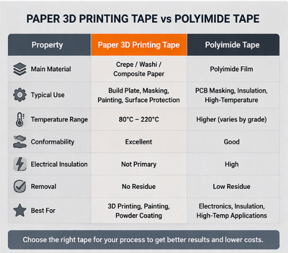 Comparison between paper 3D printing tape and polyimide tape for industrial selection